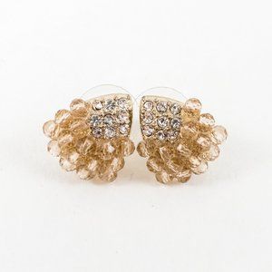 Vintage Rhinestone Bead Teardrop Stud Earring Gold